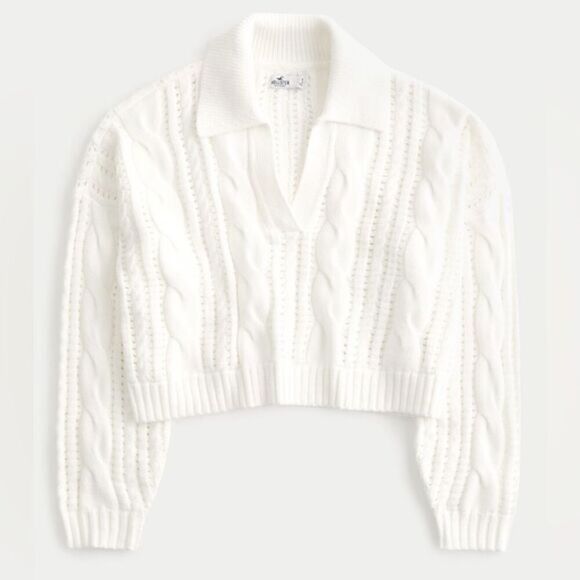 Women’s  Classic Long-Sleeve Cable-Knit Polo Sweater - Picture 4 of 5